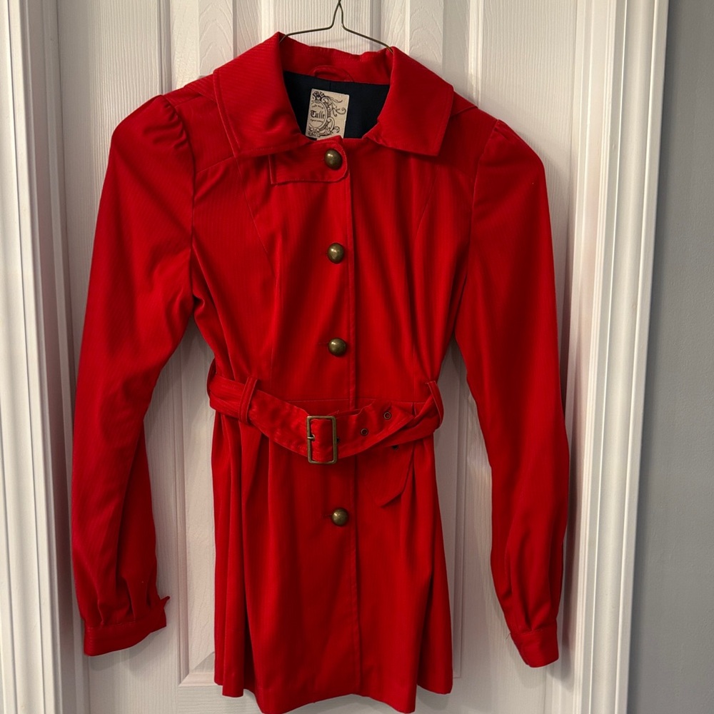 Tulle Red Hooded Belted Trench Coat